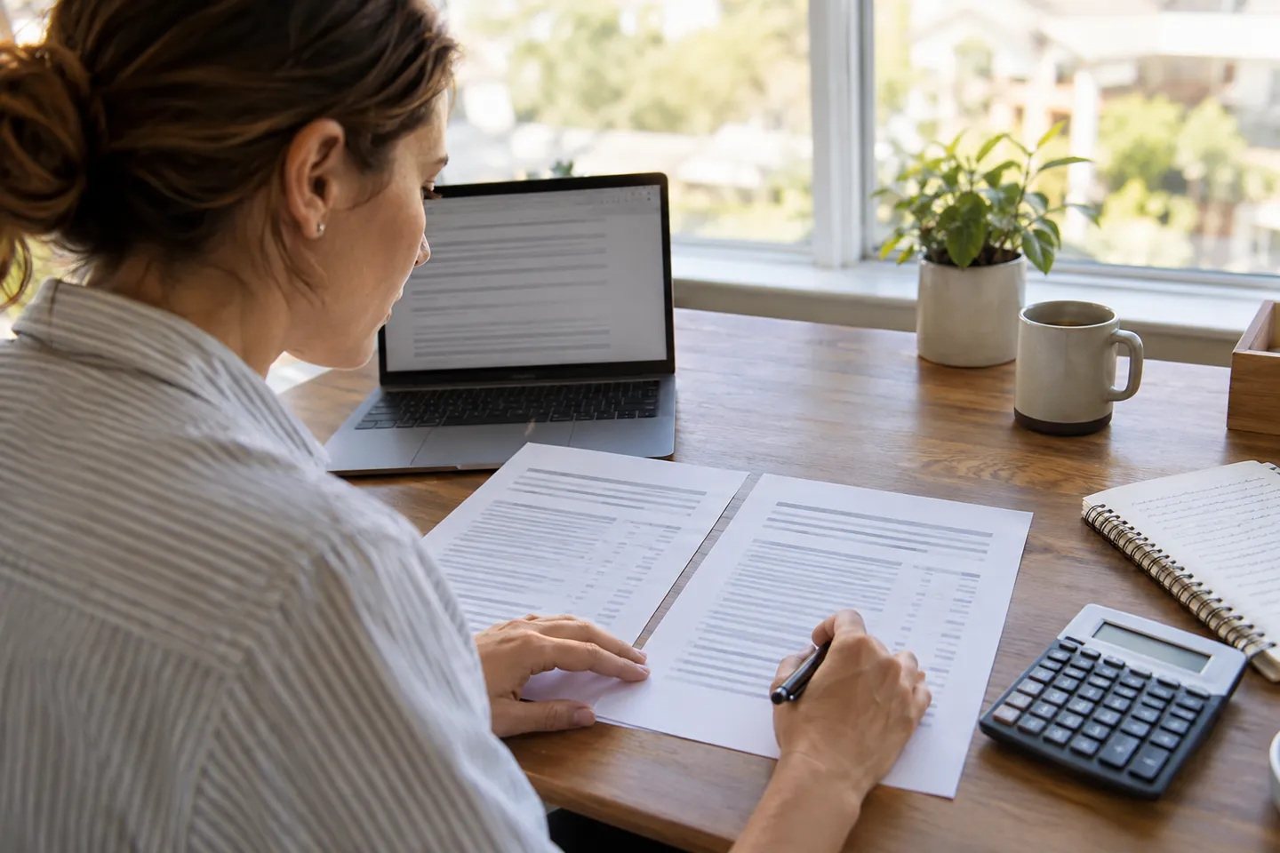 A buyer comparing two printed indoor playground cost quotes line by line with a calculator and notebook before choosing a supplier